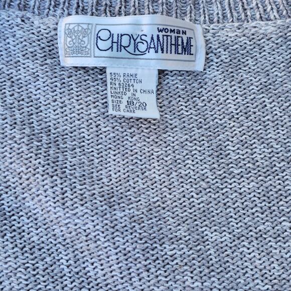 Vintage  80s Retro Chunky Knit Floral Plaid  Granny Cardigan Sweater Size 18/20 - Picture 5 of 8